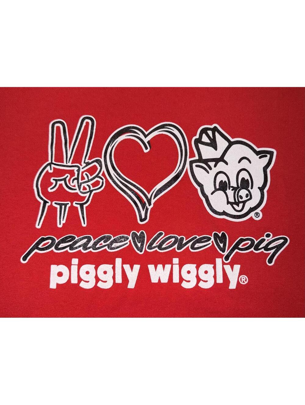Piggly Wiggly Red “ Peace, Love, Pig” Short Sleeve Graphic T-Shirt, Size L
